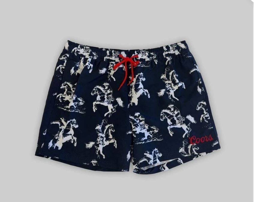 Buckle Men’s Western Cowboy Coors 5” Swim Trunks Navy Blue L