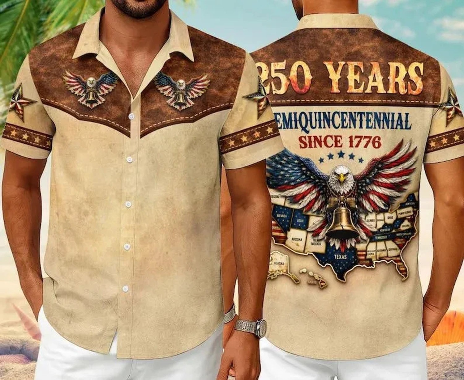USA 250th Anniversary Hawaiian Shirt 1776-2026 Men Standard US Size Button Shirt
