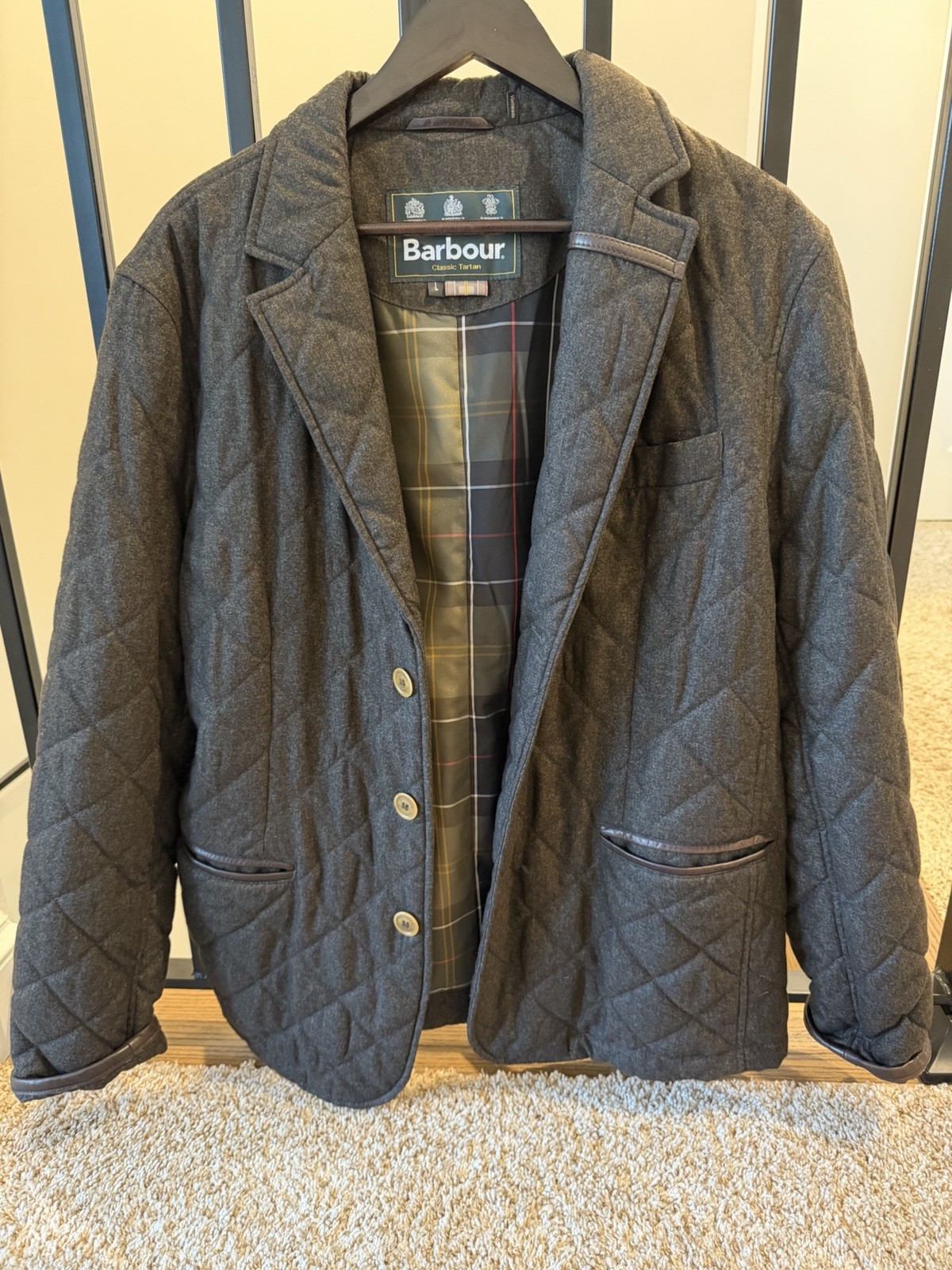 Barbour Riber Quilted Jacket Men’s Large NWOT Classic Tartan Lined Blazer Coat