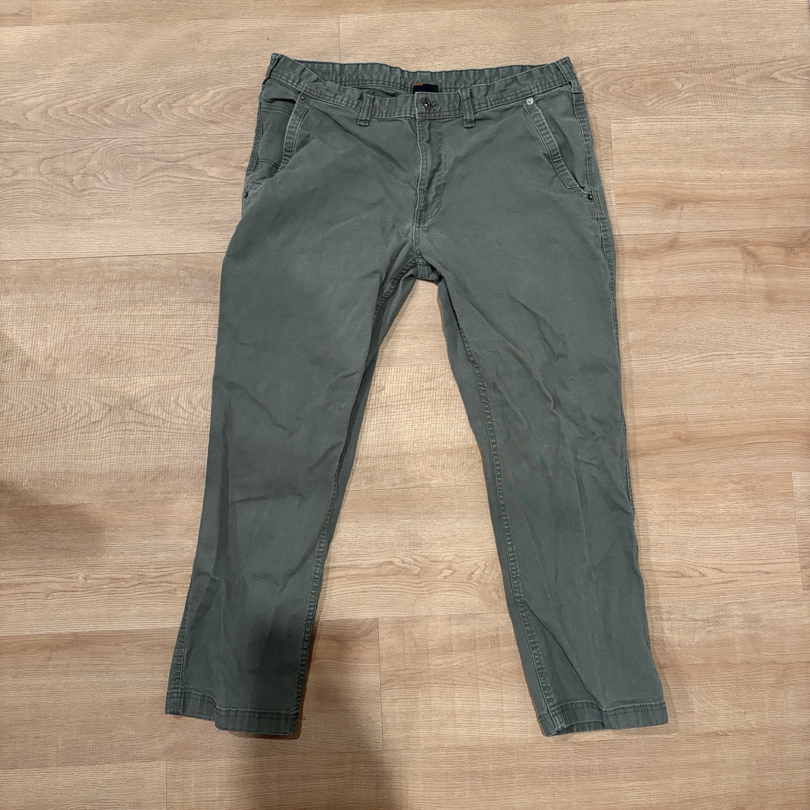 Eddie Bauer Canvas Utility Pants Mens 38×30 Olive Green Durable Workwear Stretch