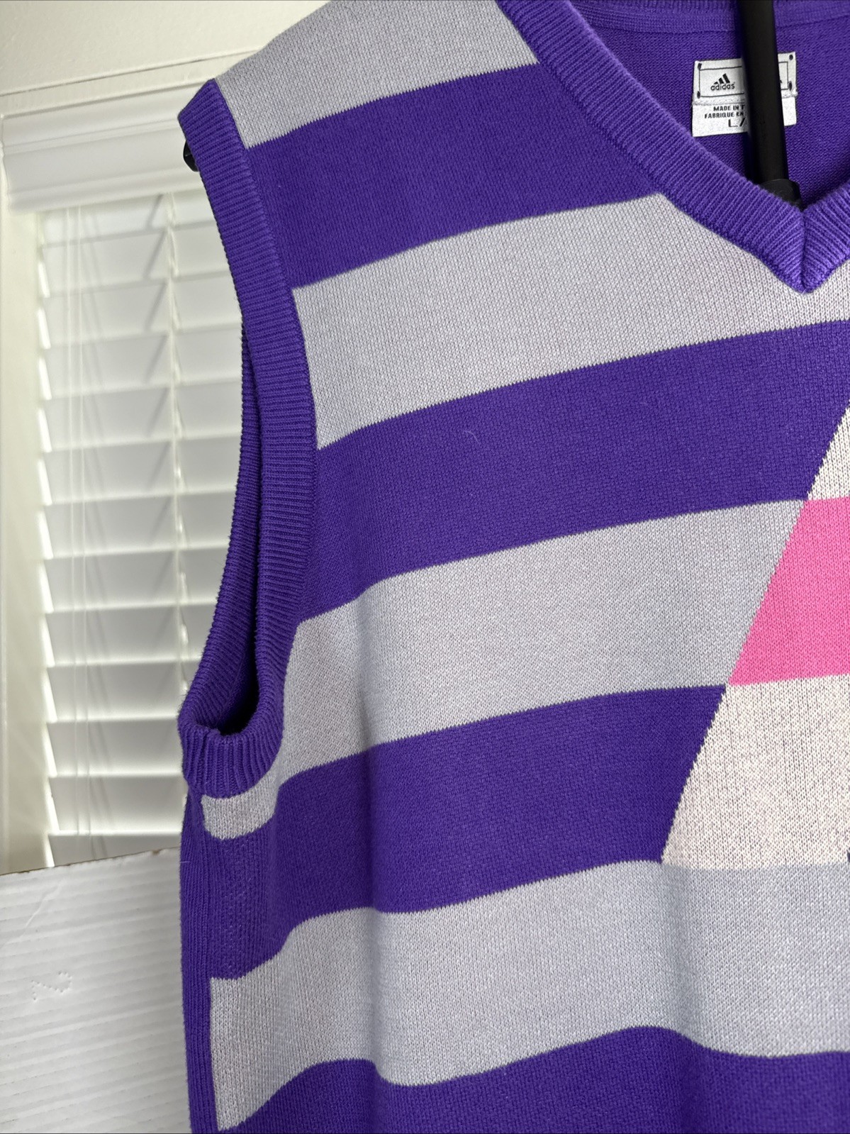 Retro Style Adidas Knitted Purple,Pink,& Beige Stripe Men’s Vest Size L Classy