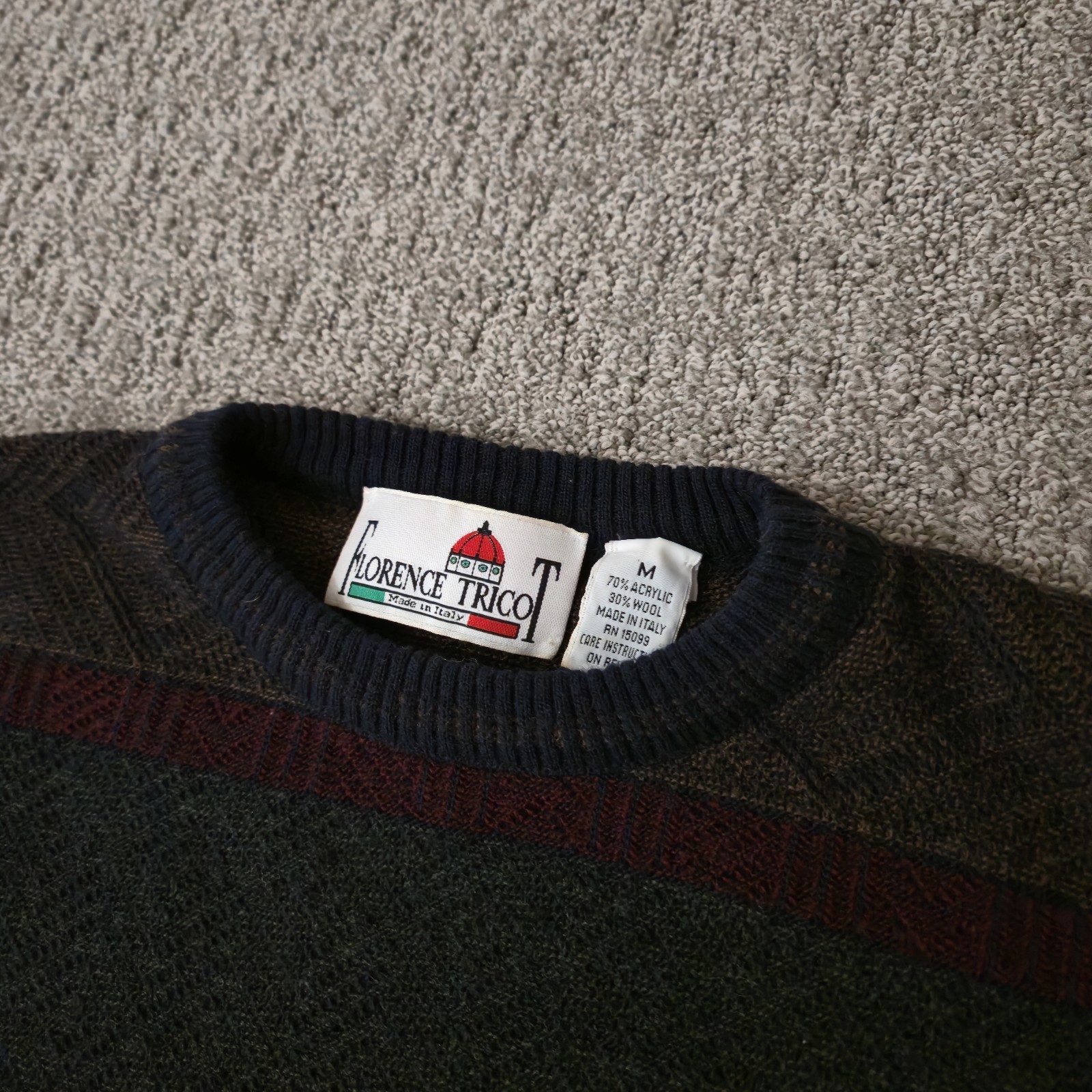 Florence Tricot Knit Sweater Mens Medium Wool Blend Striped Made In Italy