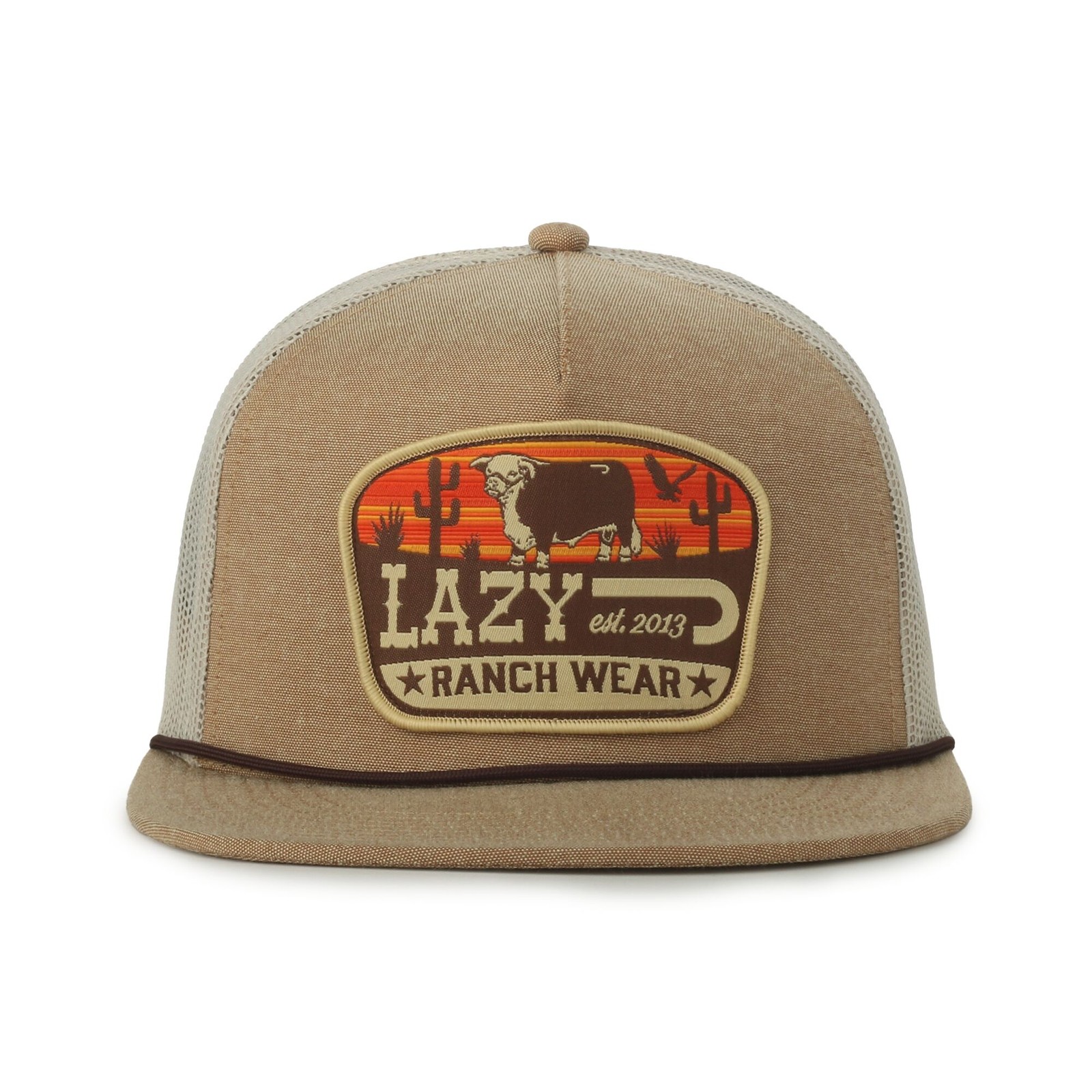 Lazy J Khaki Western Trucker Hat Mesh Back Mid Profile Snapback, One Size