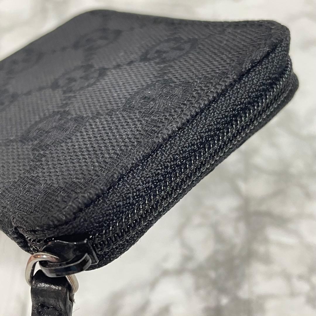 GUCCI Coin Case Round Zipper GG Mini Wallet Black