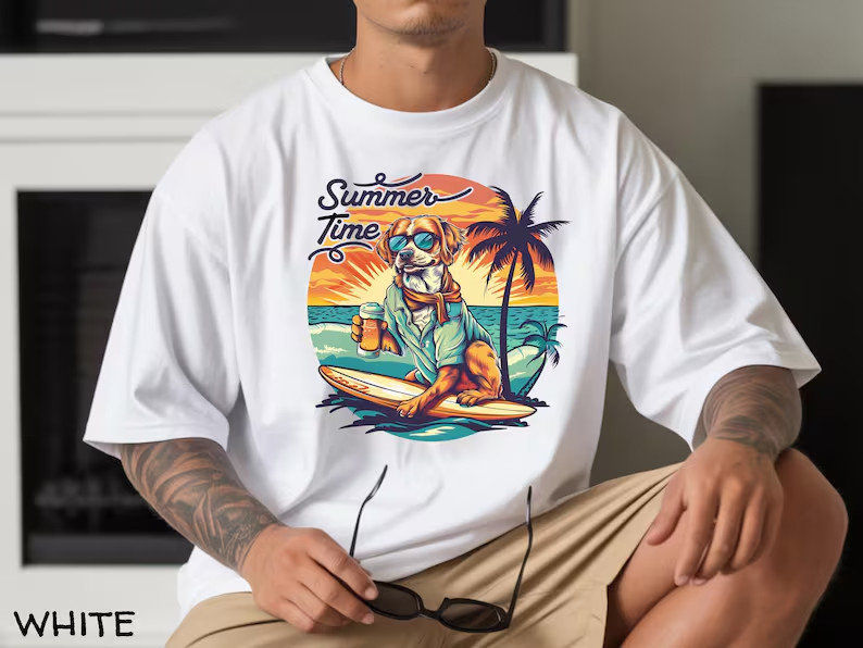 Summer Time Dog Surfing Beer Shirt, Funny Beach Dog Tee