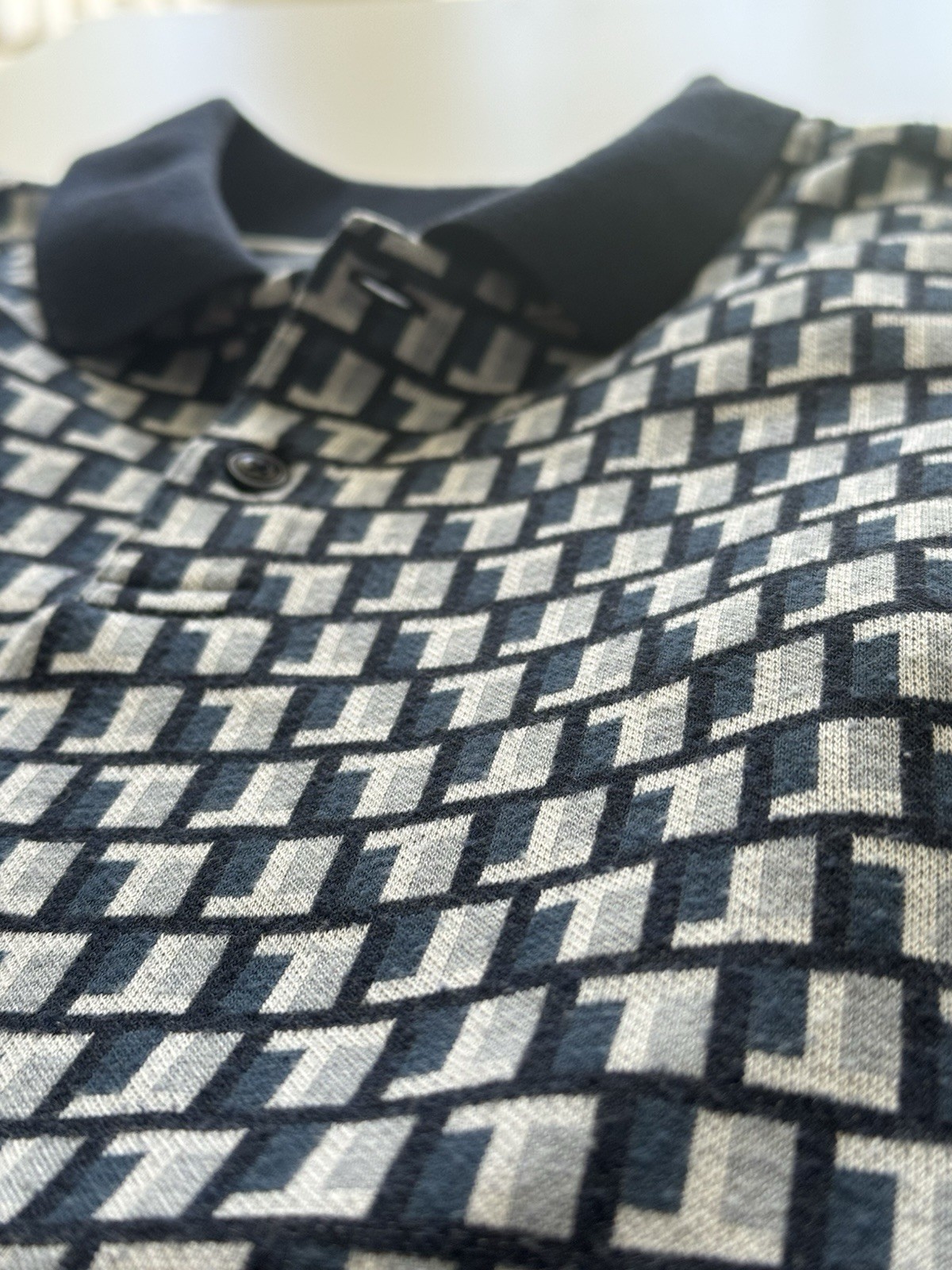 Ted Baker London Polo Shirt Mens Size 5 US XL Blue Geometric Pattern
