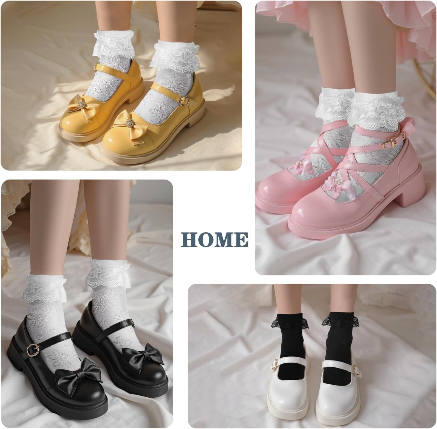 2pairs White Ruffle Socks for Women Turn-Cuff Lace Frilly Ankle Comfortable