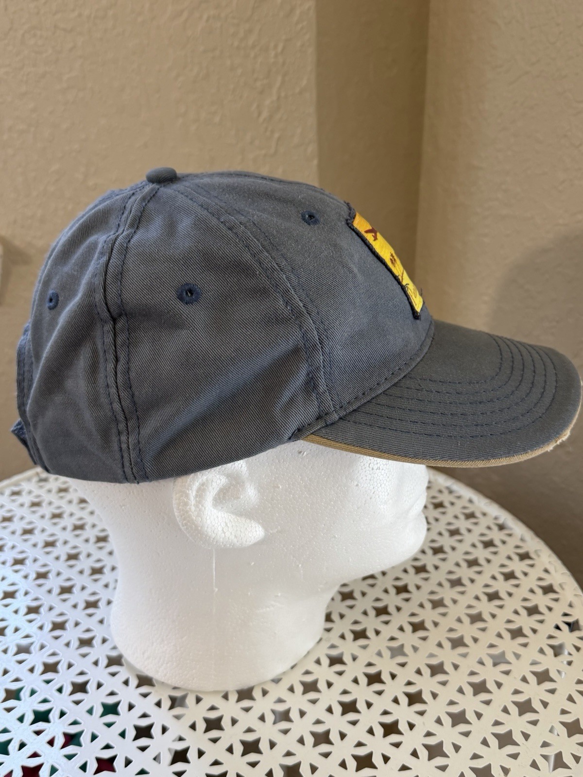Vintage Panama Jack Blue Tan Strapback Hat Cap Hook Loop Closure Cotton OS