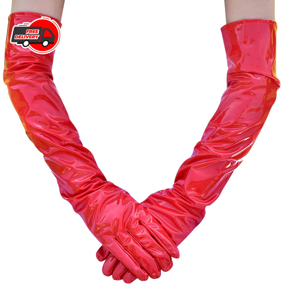 Patent Leather Gloves Opera Length Gothic Cosplay Nightclub Stage Women Glove
