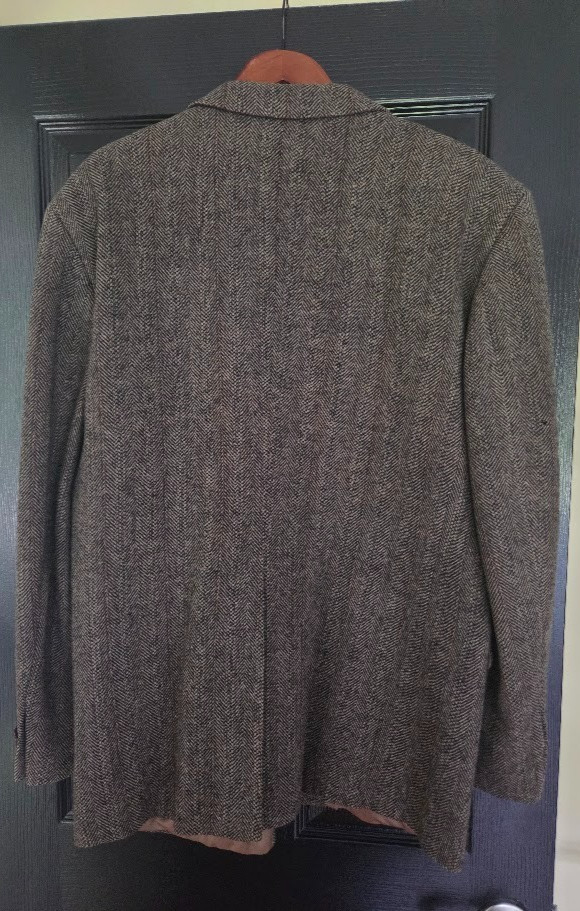 Deansgate 44L Brown Tan Herringbone Tweed Lambswool Wool Mens Blazer Sport Coat