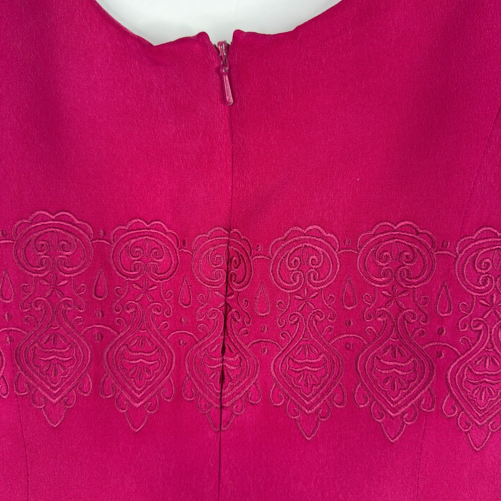 Vintage Talbots Silk Midi Sheath Dress Pink Embroidered Waist Y2K Petite Size 8P