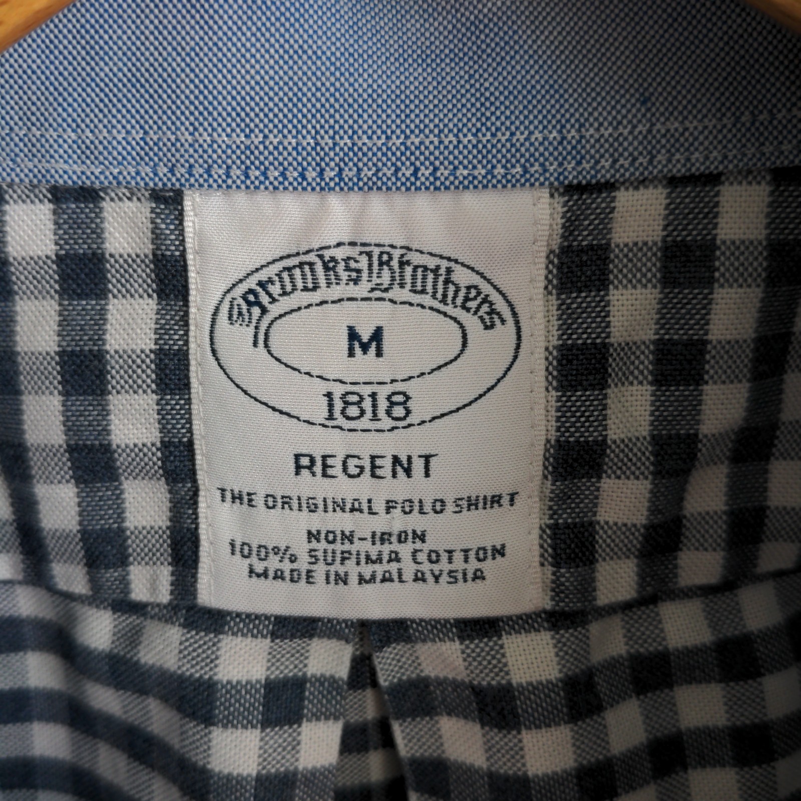 Brooks Brothers Regent Shirt Button Down Mens M Blue Check Supima Cotton Logo