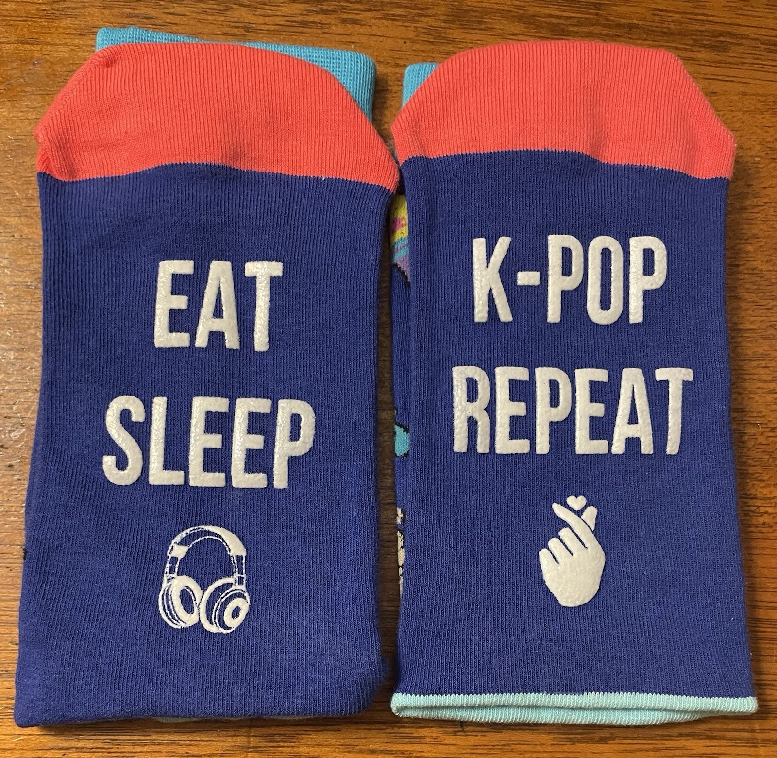 Eat Sleep K-Pop Repeat Socks New From ZMart Colorful Music Musical K Pop Theme