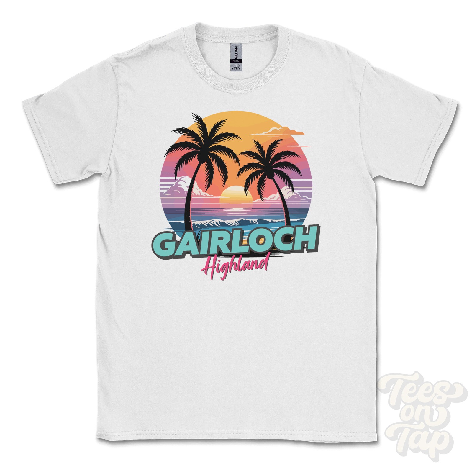 GAIRLOCH HIGHLAND T-SHIRT – Retro Miami Style Funny UK Summer Parody