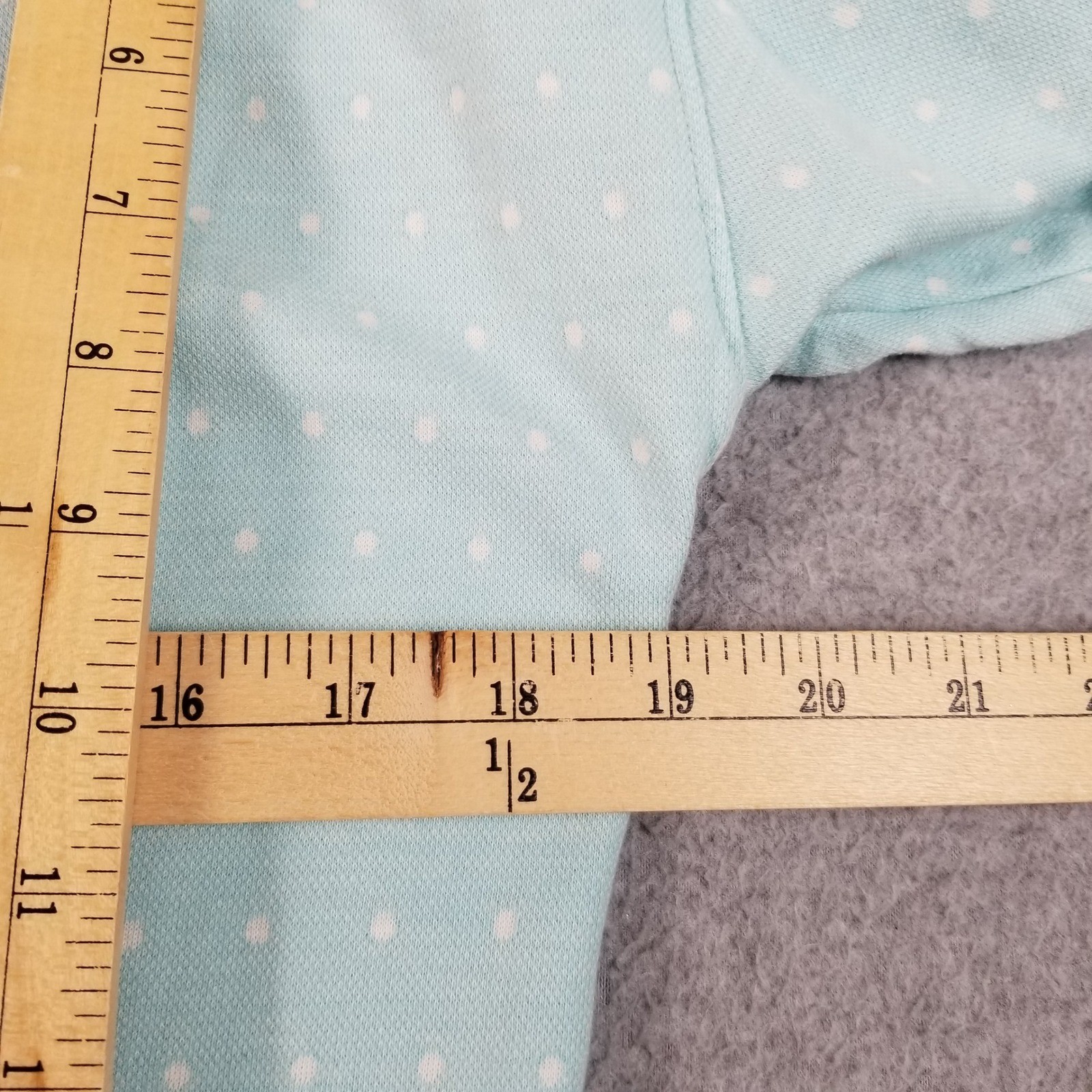 Talbots Top Womens PM Medium Petite Blue White Polka Dot 3/4 Sleeve Stretch Knit