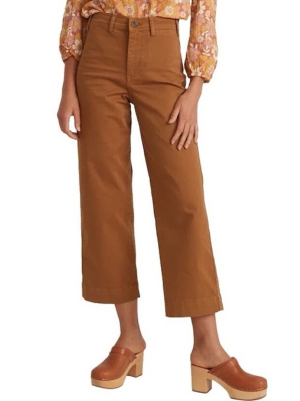 Marine Layer Bridget Wide Leg Crop Pants Rust Brown 10 Petite