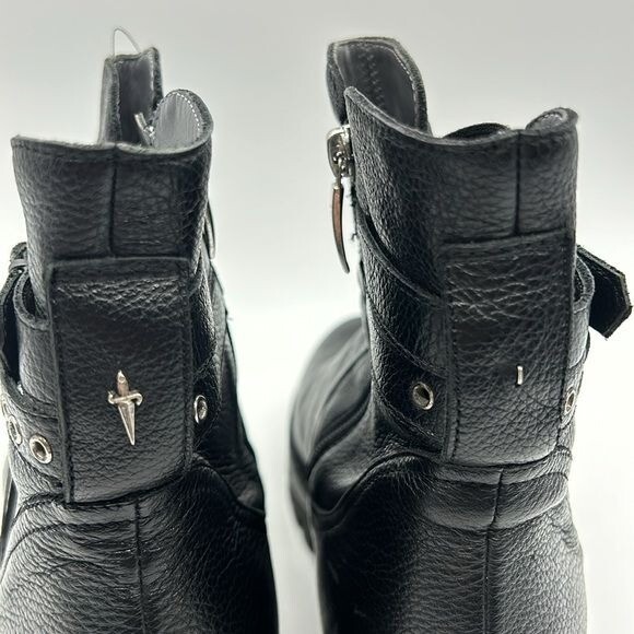 4US Cesare Paciotti Black Buckle Boots Women’s EU 40 Leather Side Zip Emo Goth
