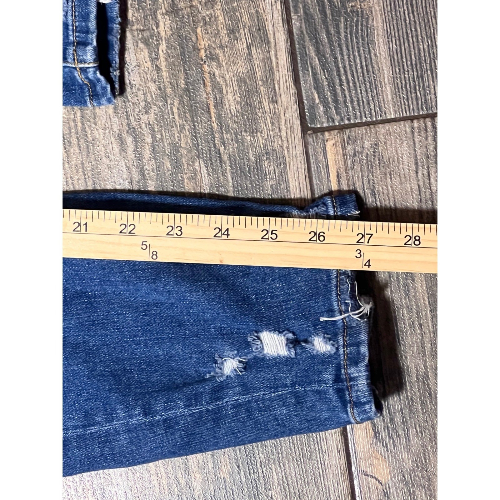 Bridge by GLY Ultra High Rise Ankle Skinny Jeans Distressed Blue Size 31 Fringe