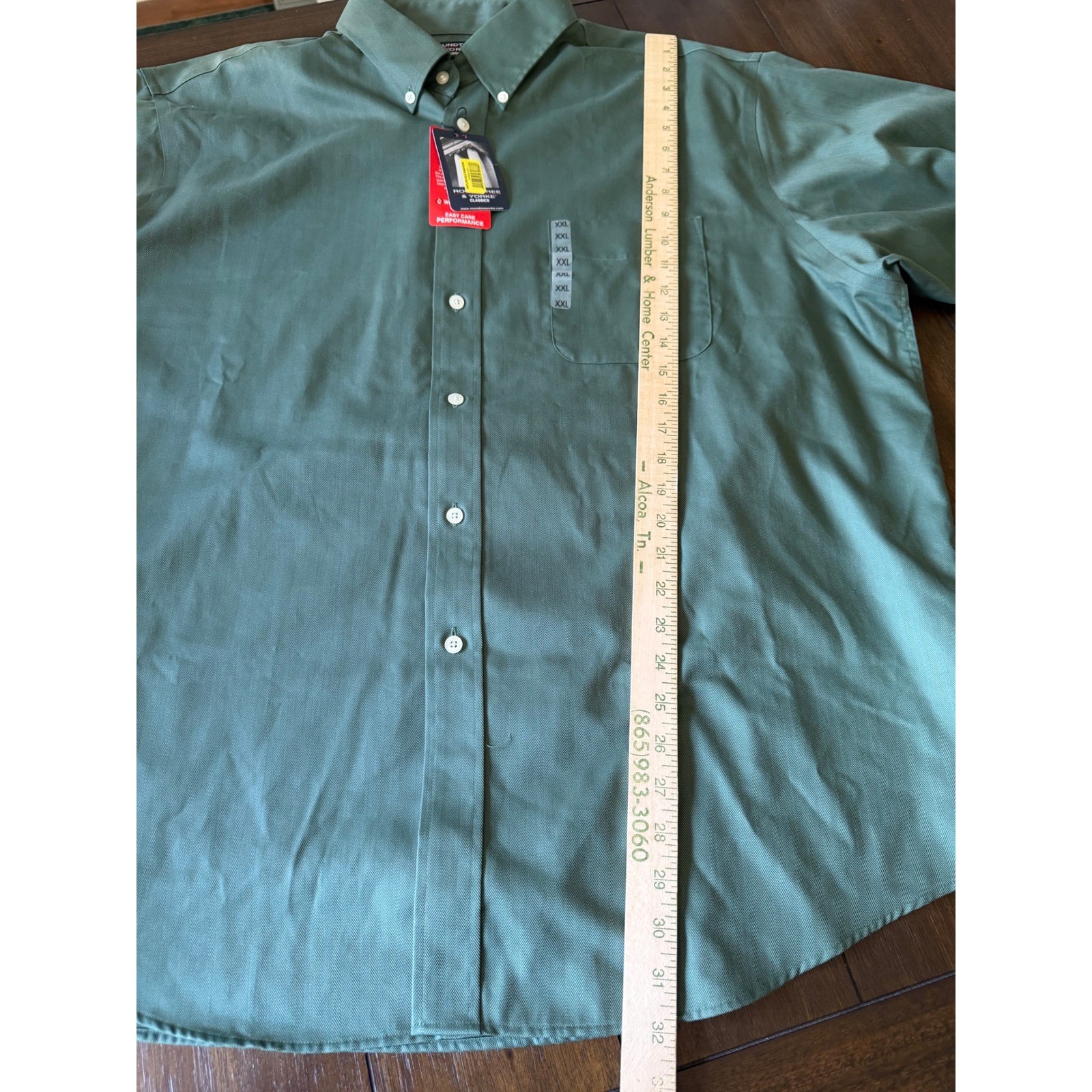 Roundtree & Yorke XXL Green Herringbone Easy Care Performance Button Down Shirt