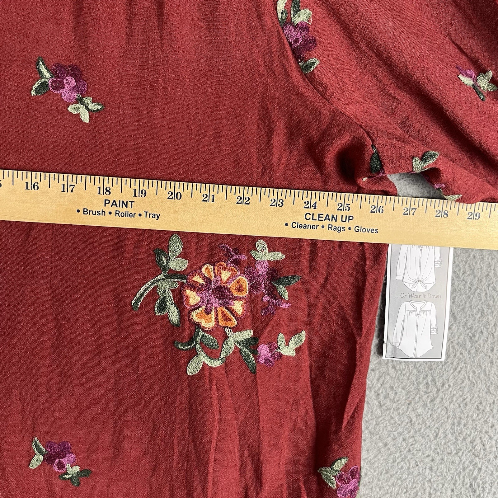 NEW Fig and Flower Blouse Womens 3X Burgundy Embroidered Floral Button Up Top