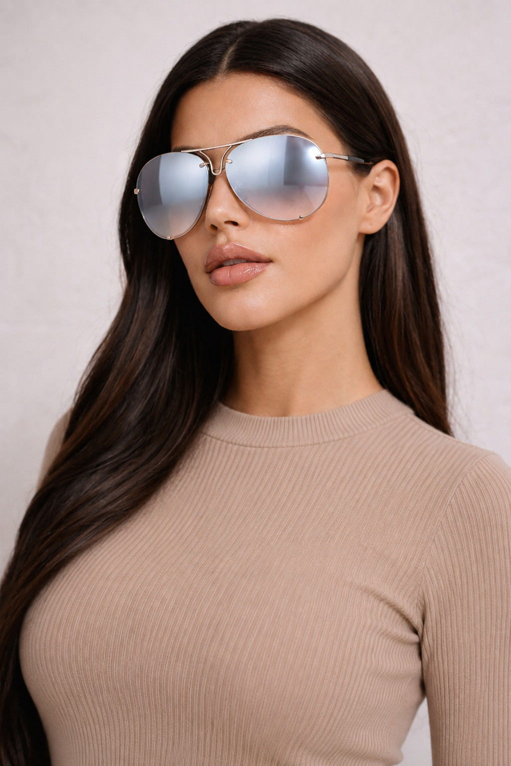 Oversized Round Pilot Sunglasses Mirror Lens Metal Rims in Back Spring Hinge