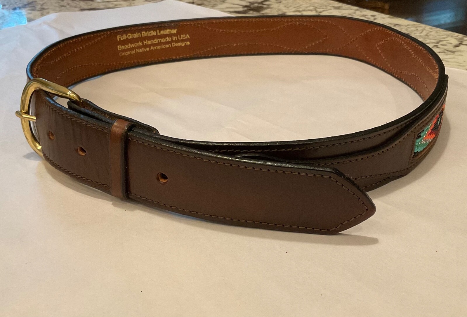 Colorado Leather Goods Handmade Leather/Beadwork Men’s Belt Native American Desi