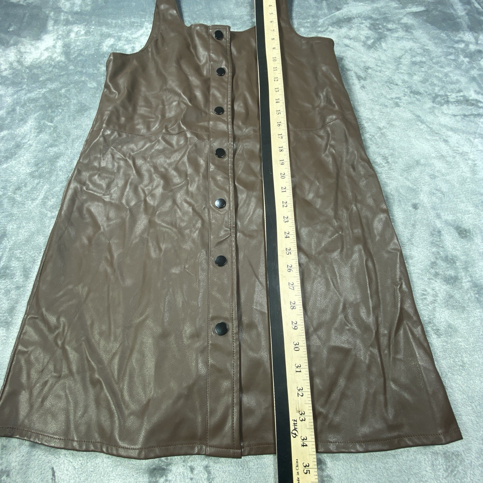 Molly Bracken Dress Brown Medium Womens Faux Leather Vegan Jumper Pinafore Boho
