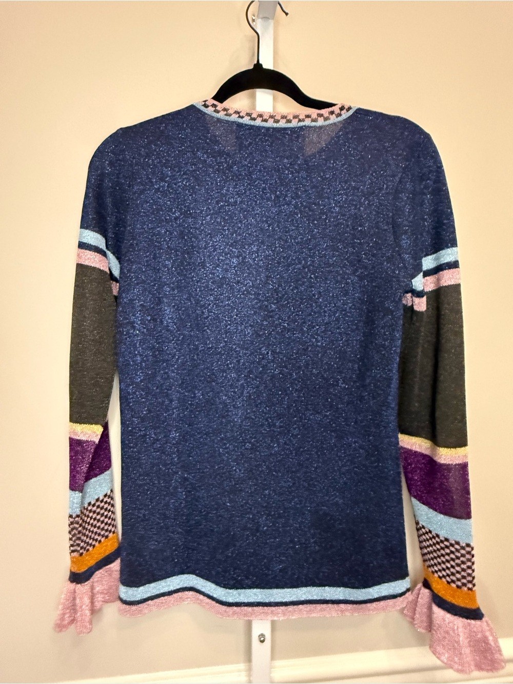 Joanne Hynes Shimmer Knit Colorblock Sweater Top Bell Sleeve Size S