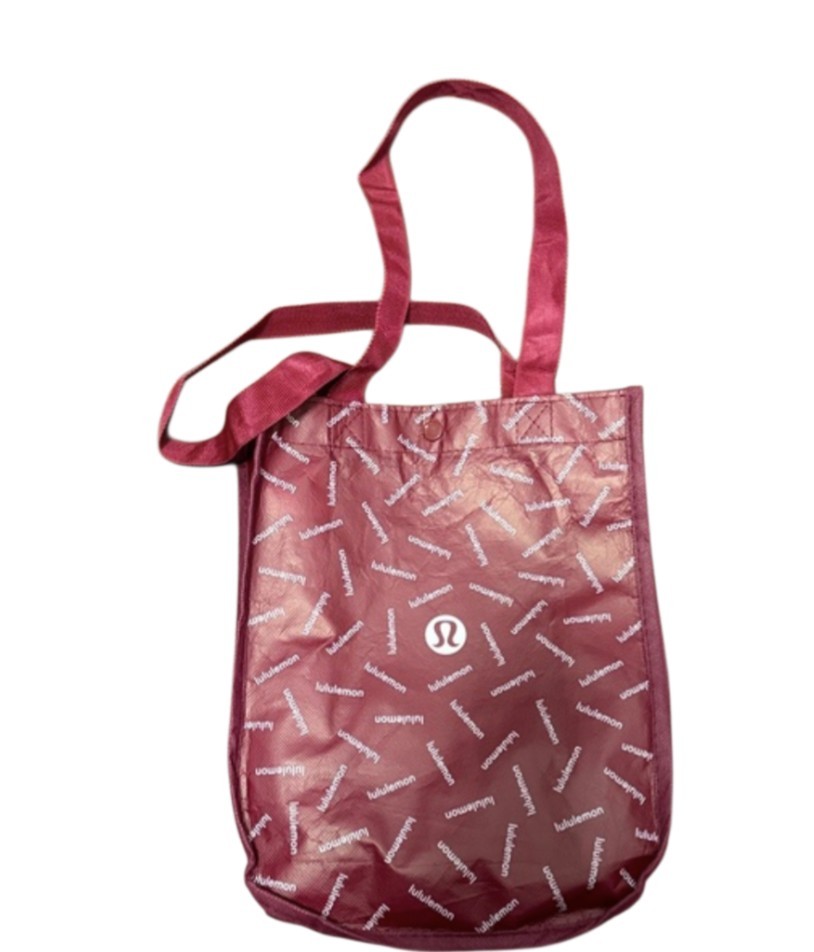 Lululemon Red Burgundy Reusable Small Tote Bag Handles Snap Closure 12″ x 9″