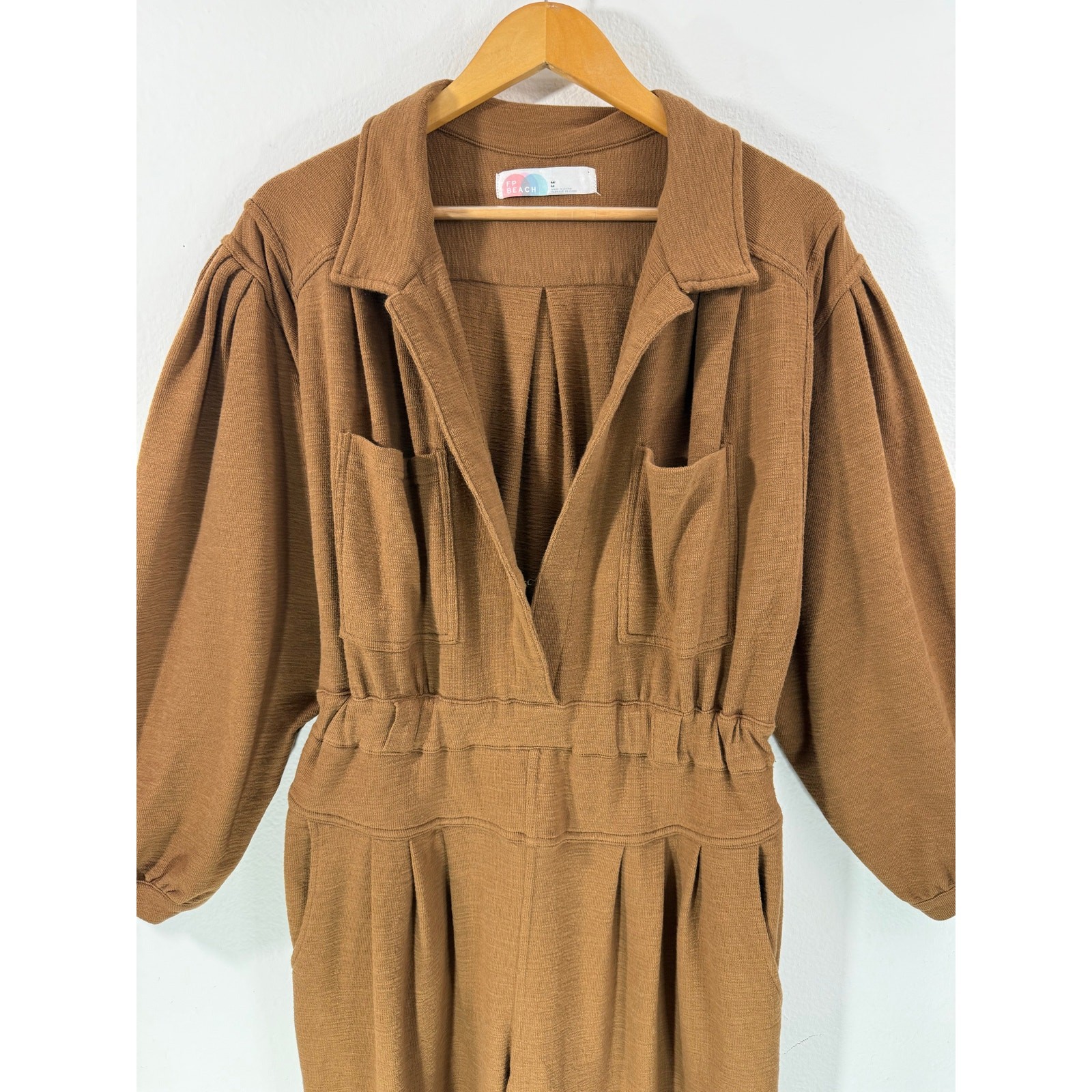 Free People Beach Calico Utility Jumpsuit Brown Boho Pockets Cropped Women’s M