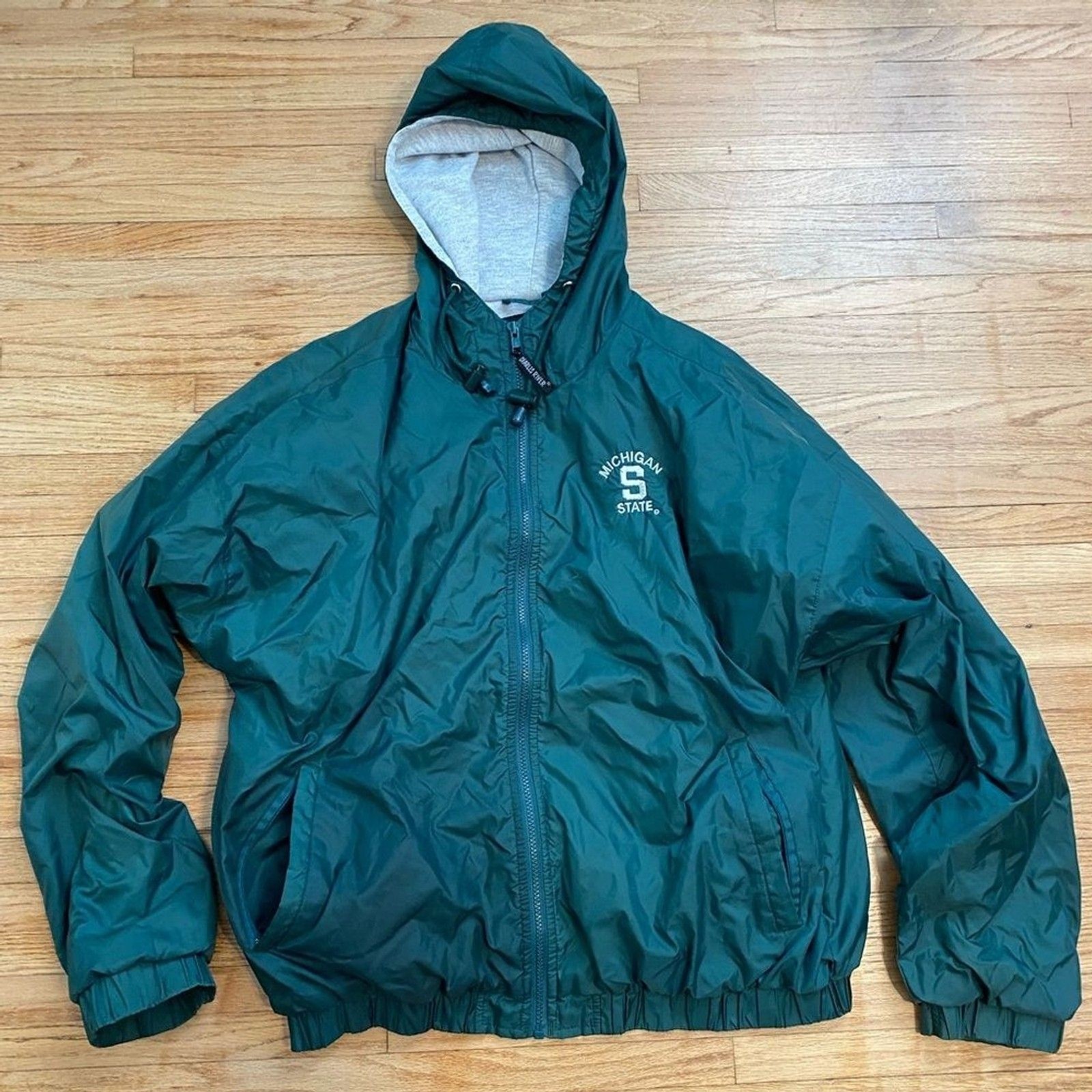 Michigan State Green Wind Beaker Hooded Jacket Size Large by Charles River