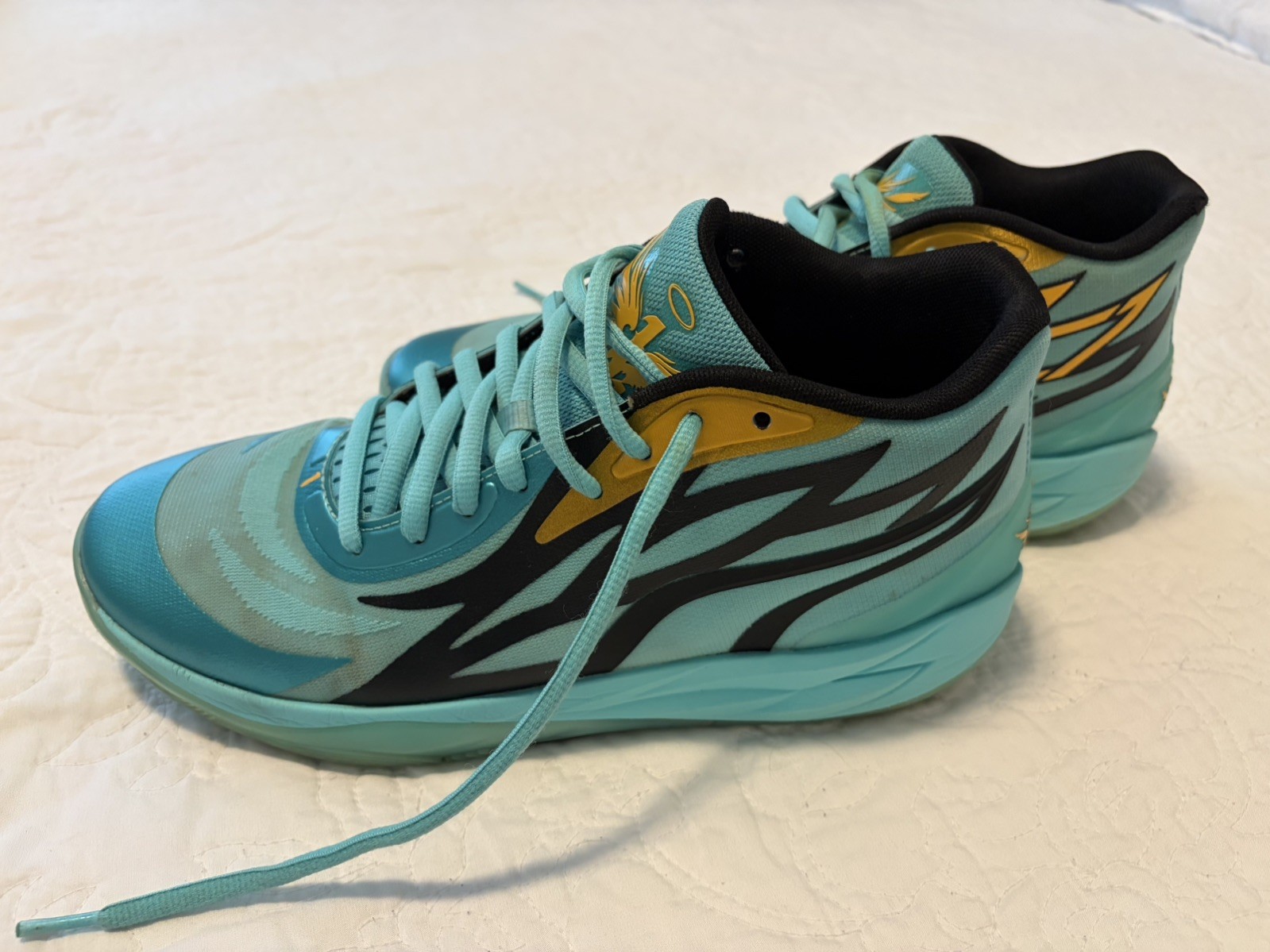 Puma Lamelo Ball MB.02 Teal Honeycomb Basketball Shoes Sneakers Sz 11 US