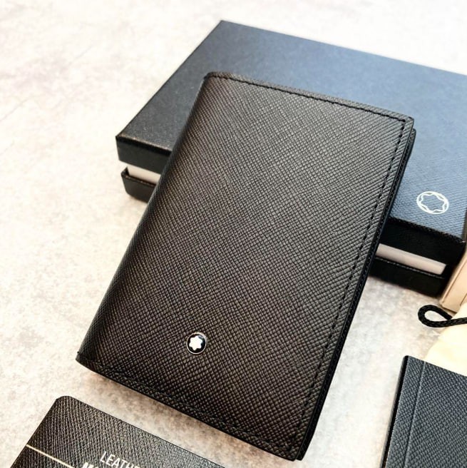 Montblanc Black Leather Card Holder Sartorial 4CC Mini Wallet MB113223 – New