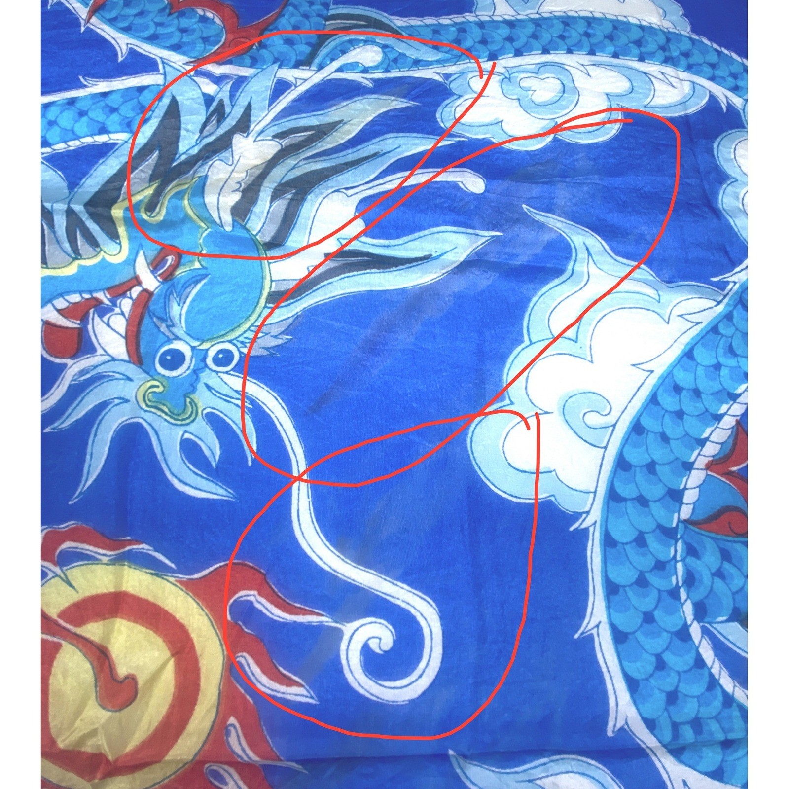 Vintage Chinese Blue Silk Dragon Square Scarf Flaming Pearl Cloud Print 27×27
