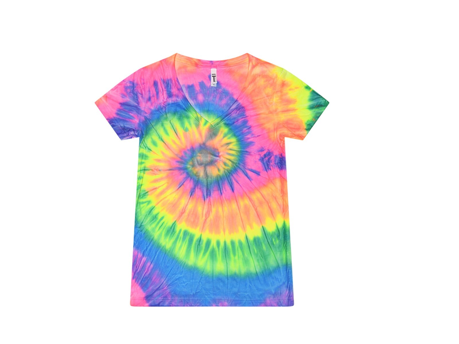 Tie Dye V-Neck T-Shirts Multi-Color Adult Short Sleeve Cotton Colortone