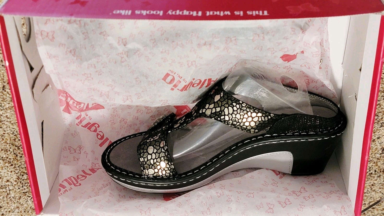 Womens Alegria Lara Black Pewter Mosaic Leather Lar780 Wedge Slides Sandals 6 36