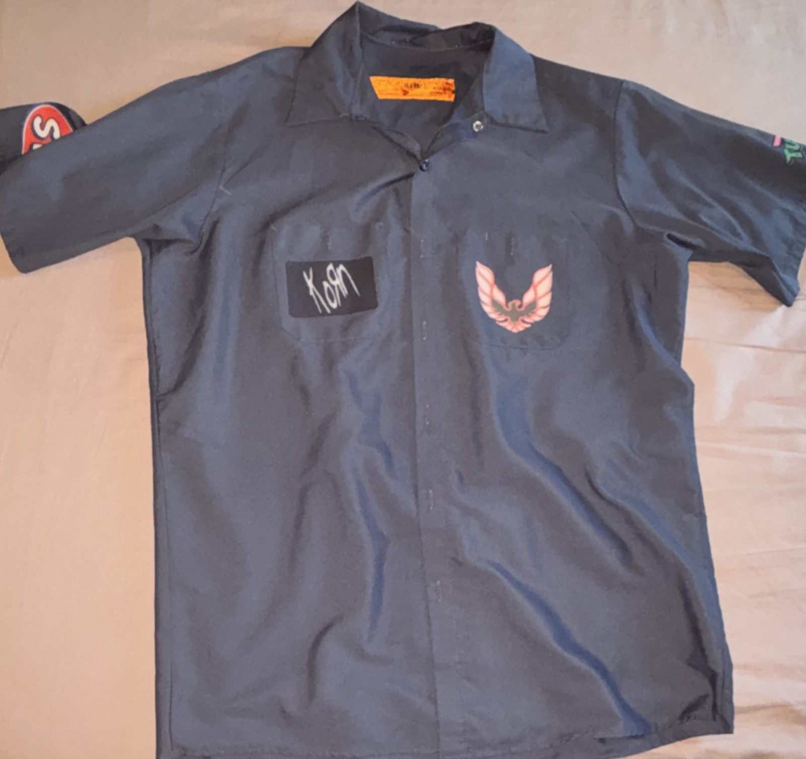 Red Kap Mechanic Work Shirt Dark Gray L Short Sleeve Patches SP24
