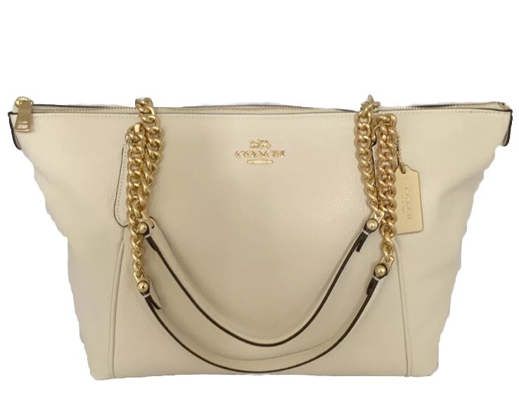 Coach Ava Chain Tote F87775 Chalk Pebbled Leather Gold Chain Shoulder Bag- NWT