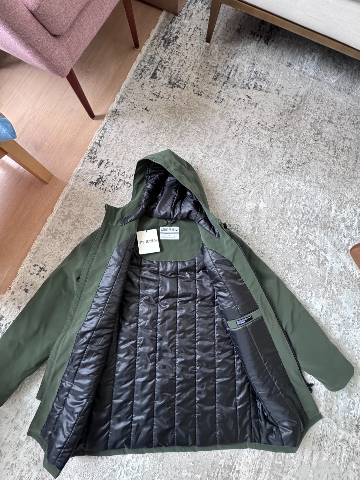 Stutterheim Stockholm Men’s Matte Winter Green Coat New With Tags