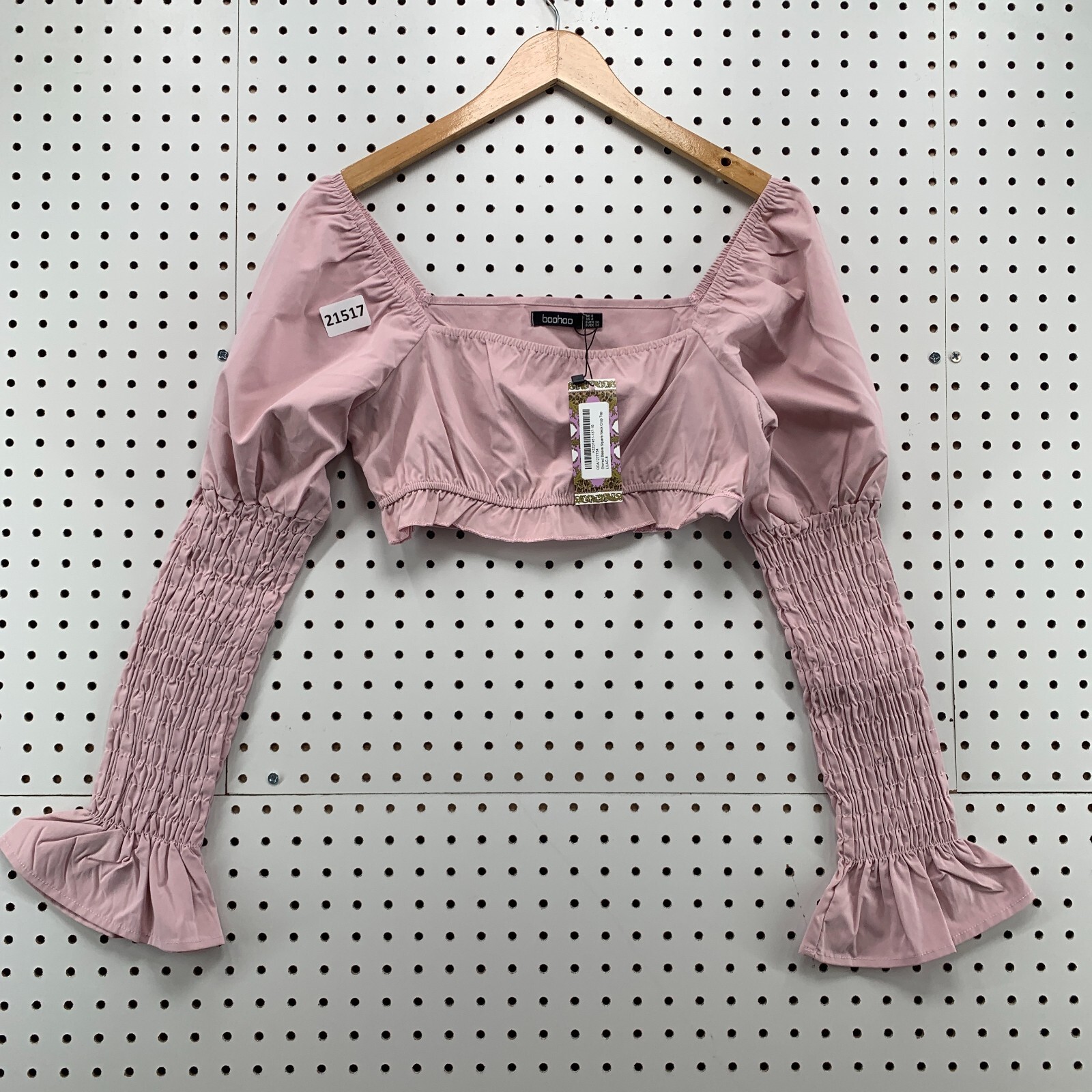 Boohoo Womens Crop Top Pink Off The Shoulder Scrunch Sleeve Ladies Size 4