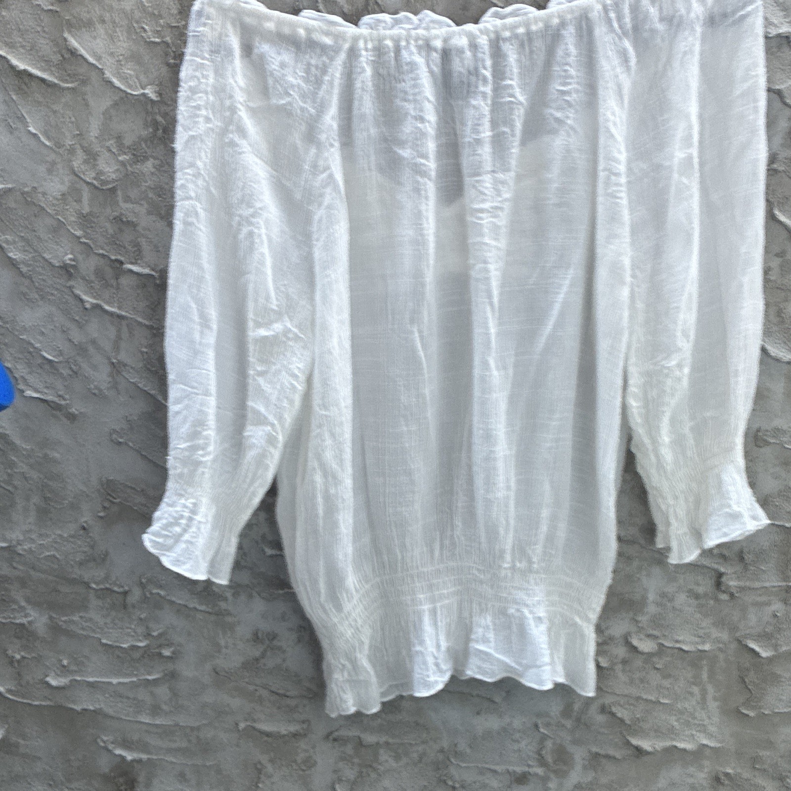 Romantic Pense White Off-Shoulder Solid Lace Ruffle Blouse Woven 3/4 Sleeve M