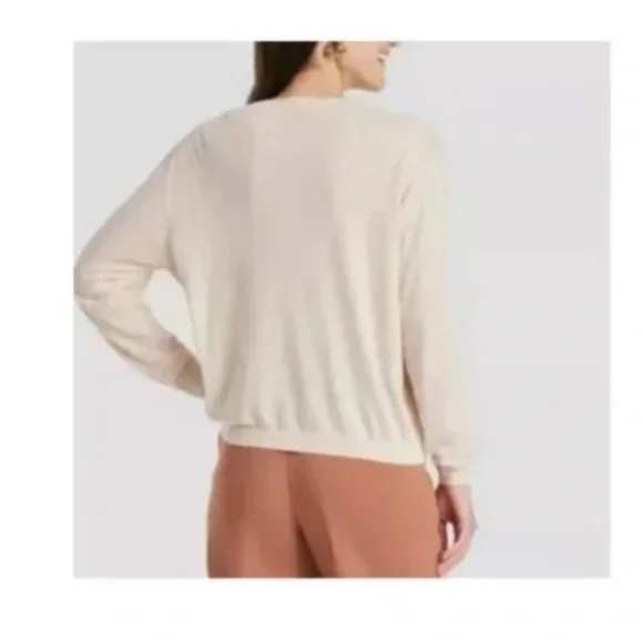 A New Day Women Sweater V Neck Long Sleeve Cream Knit Pullover Top Thin Medium