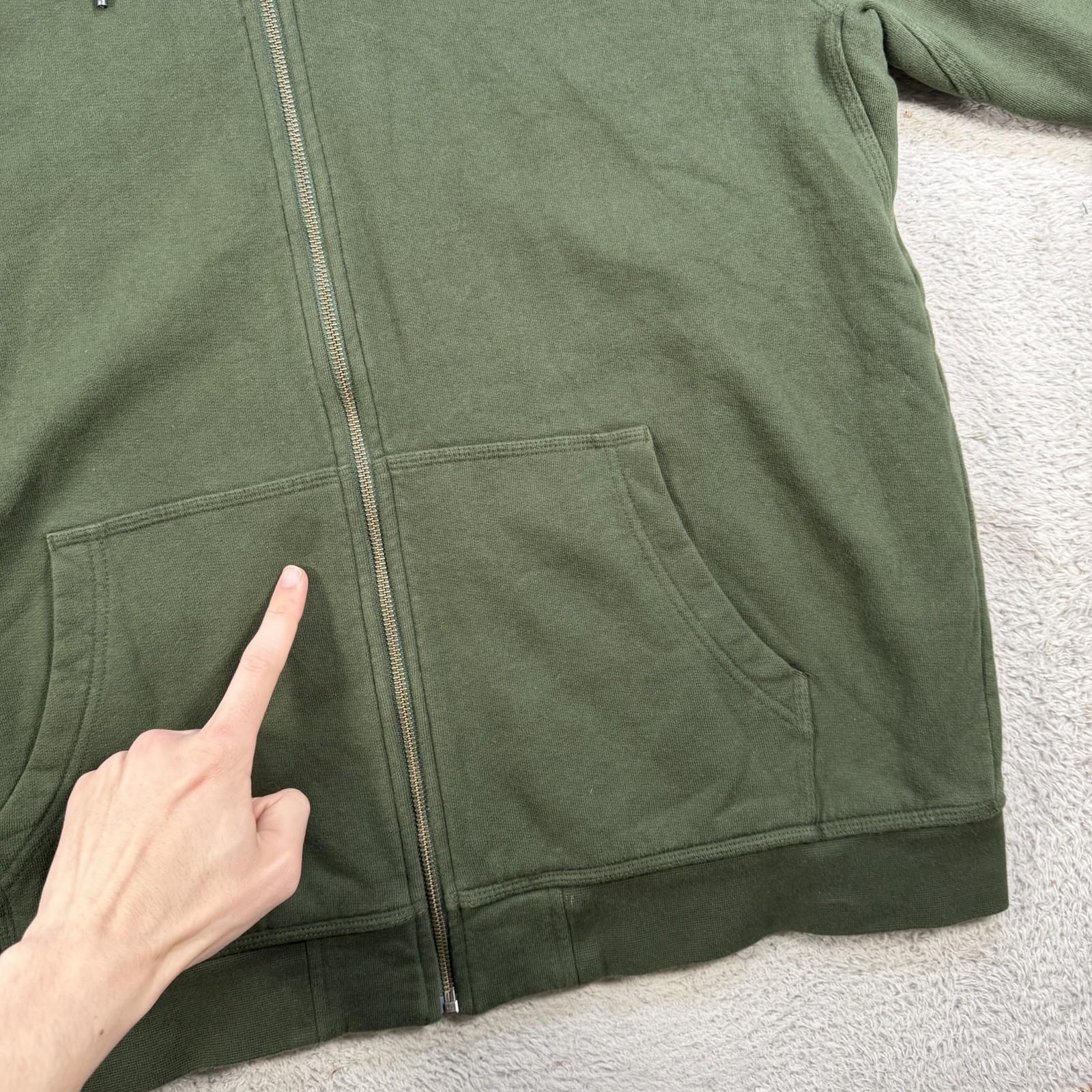 LL Bean Hoodie Mens LT Green Full Zip Sherpa Lined Jacket Drawstring Casual
