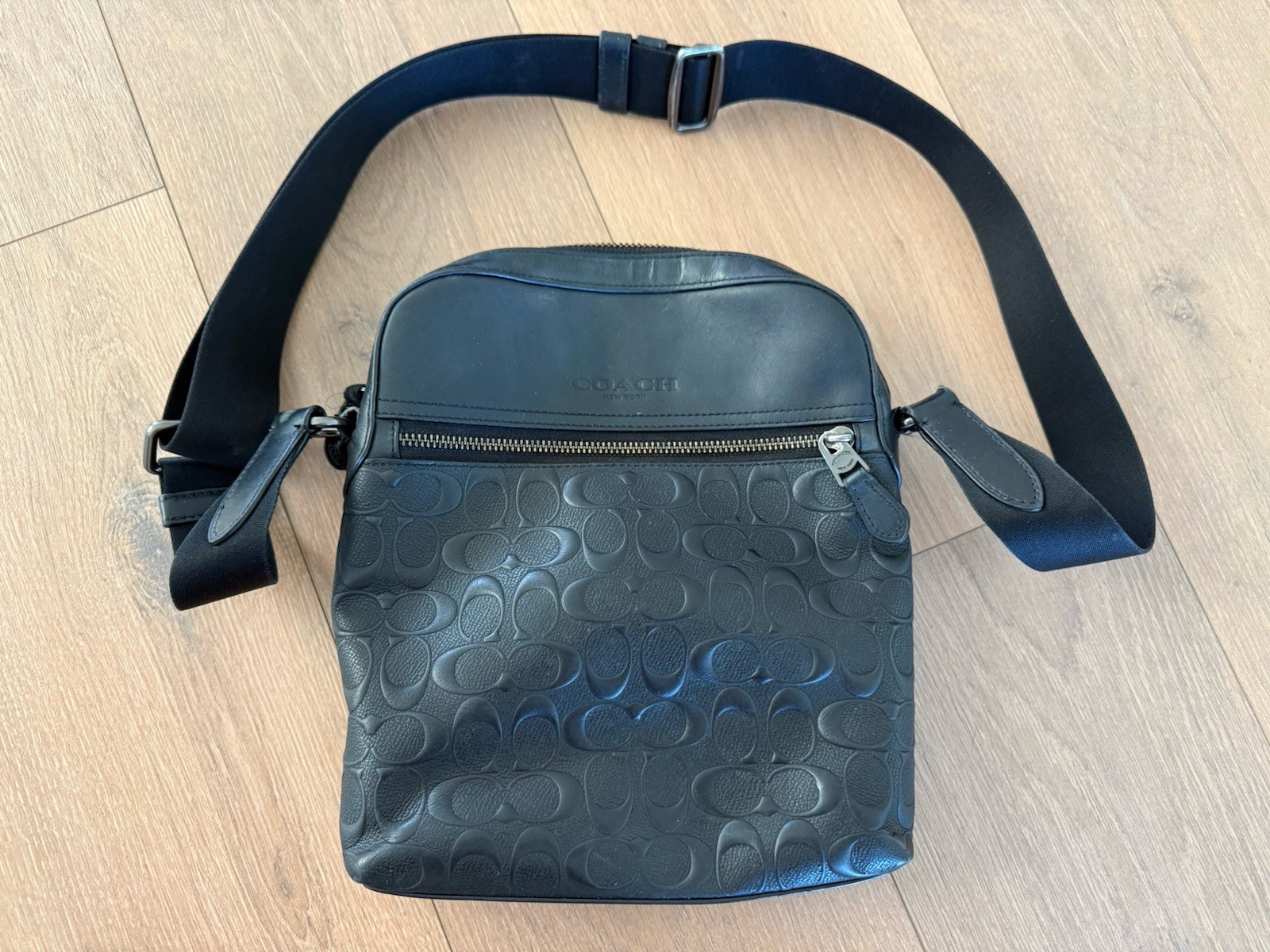 Coach Houston Flight Bag In Signature Leather Crossbody Mens Unisex 4009 Black