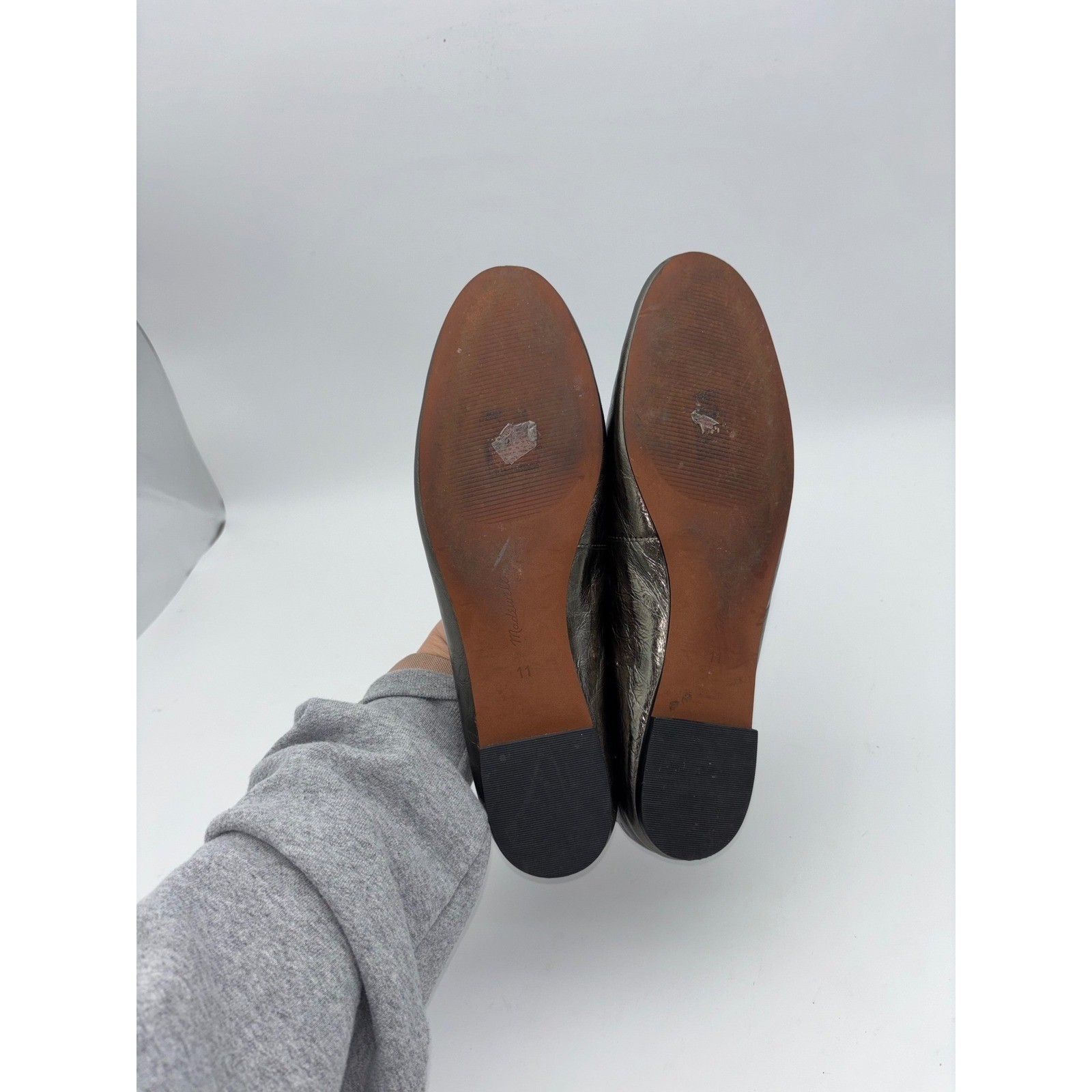 MADEWELL Gold Ballet Flat Shoe Metallic Pewter Leather Round Square Women’s 11