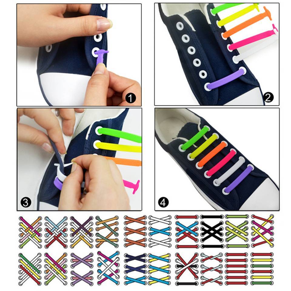 16pcs Lazy Elastic Silicone Shoelaces No Tie Running Sneakers Strings Shoe Laces