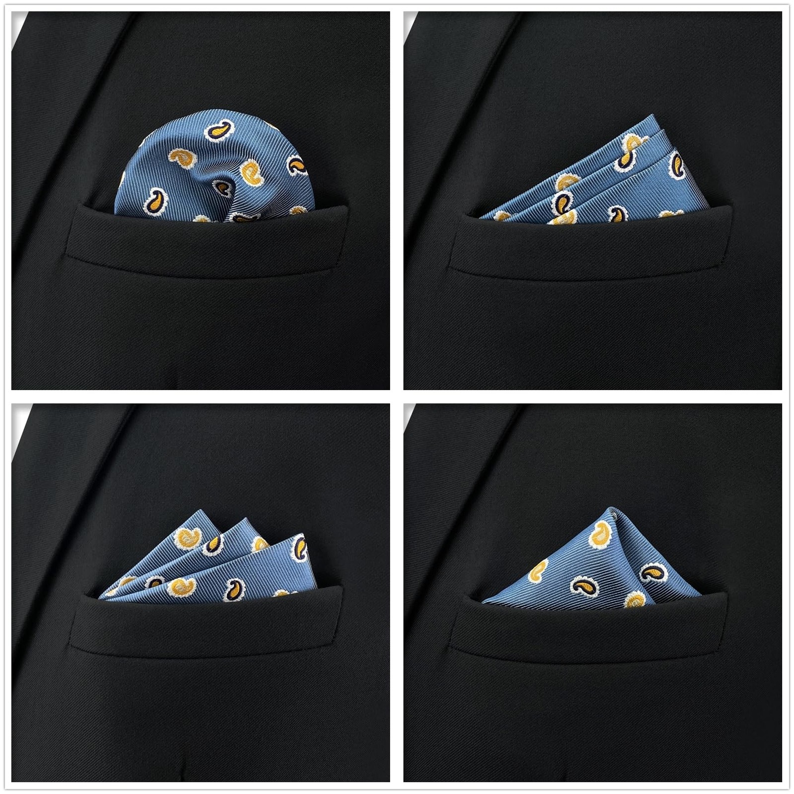 5 PCS Mens Pocket Squares Set Formal Handkerchiefs Suit Tuxedo Fits 12.6 In
