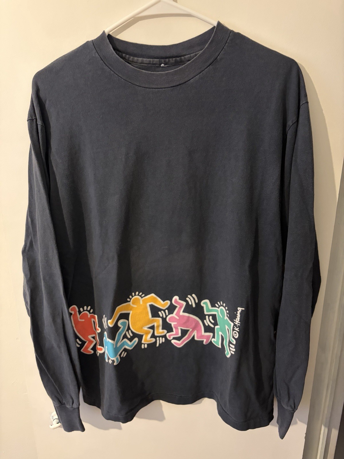 RARE Vintage 80s Keith Haring Pop Art Long Sleeve Tshirt Single Stitch Medium