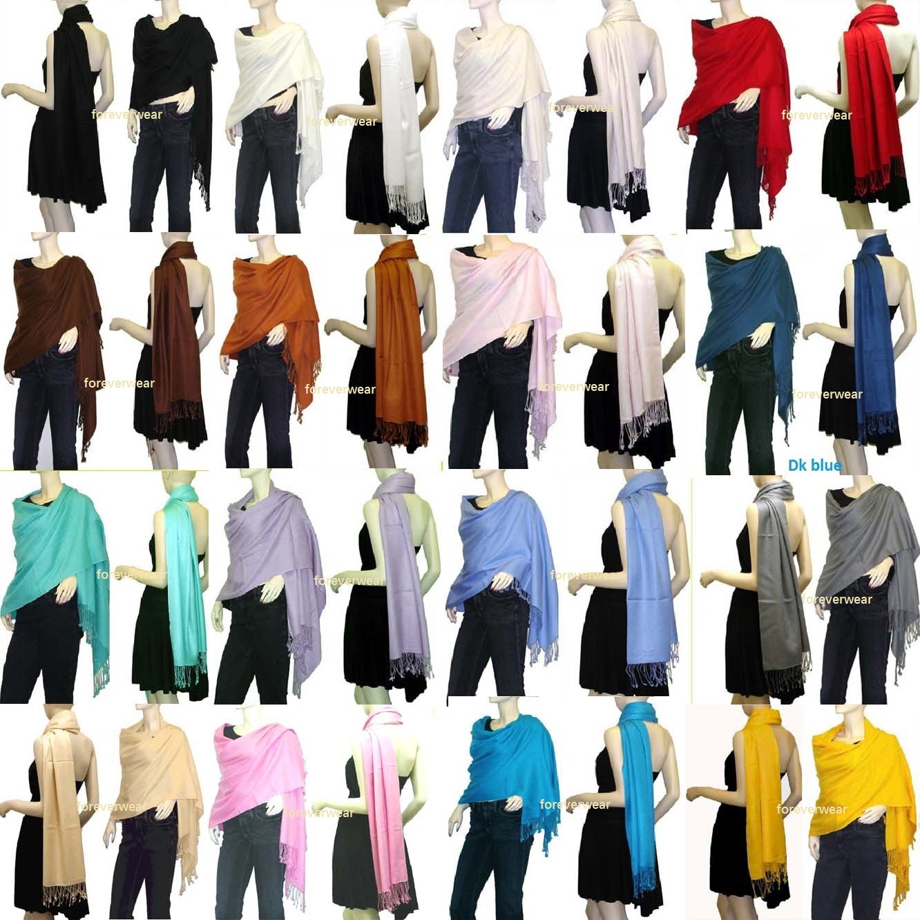 NEW Women PASHMINA SILK Classic Solid Cashmere Wool SHAWL Scarf Stole WRAP USA
