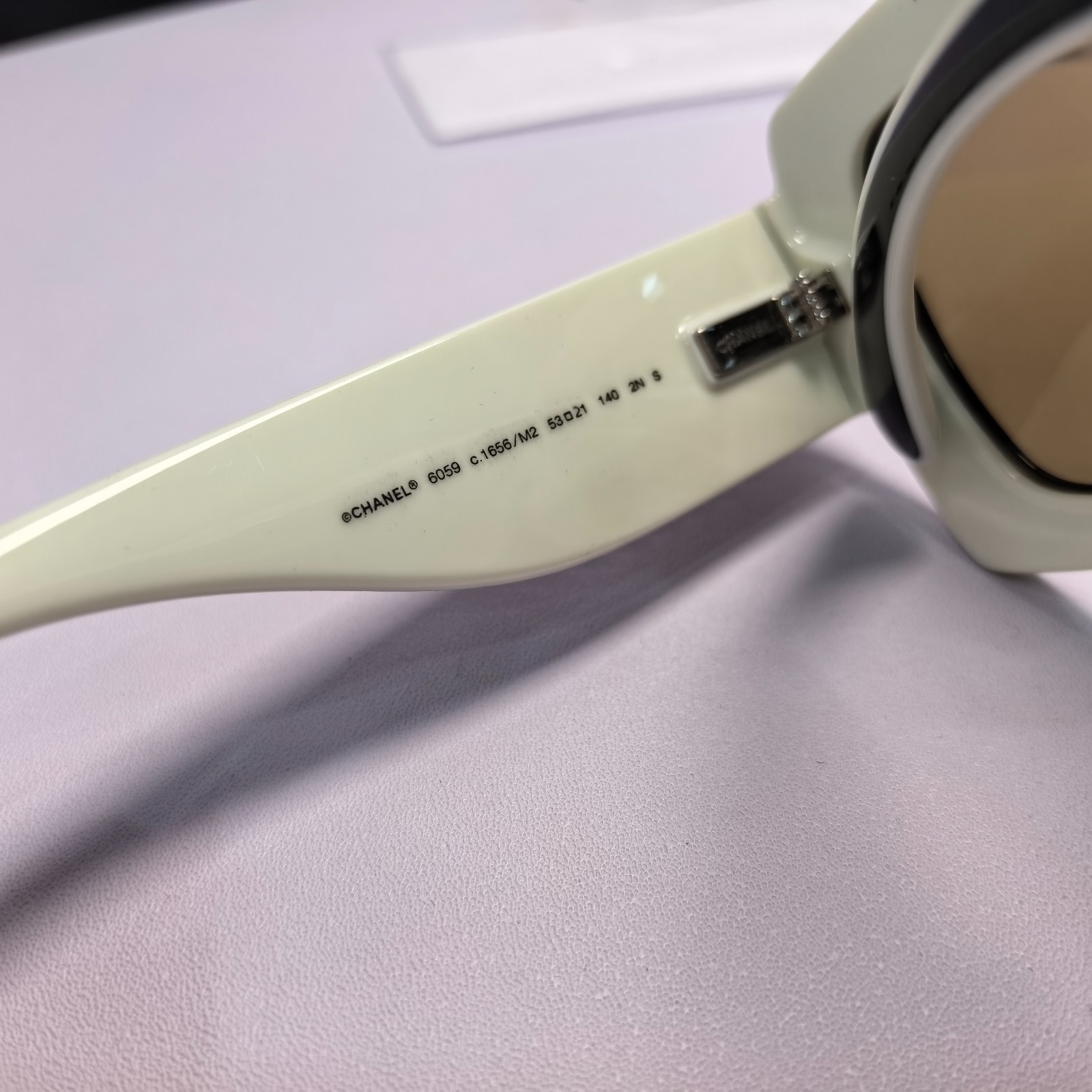 CHANEL 6059 c.1656/M2 White Geometric Square Wide-Frame Sunglasses 53-21-140